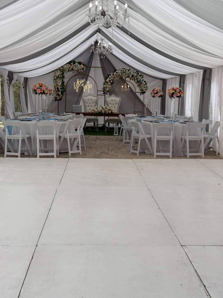Custom draping used as part of an event decoration setup